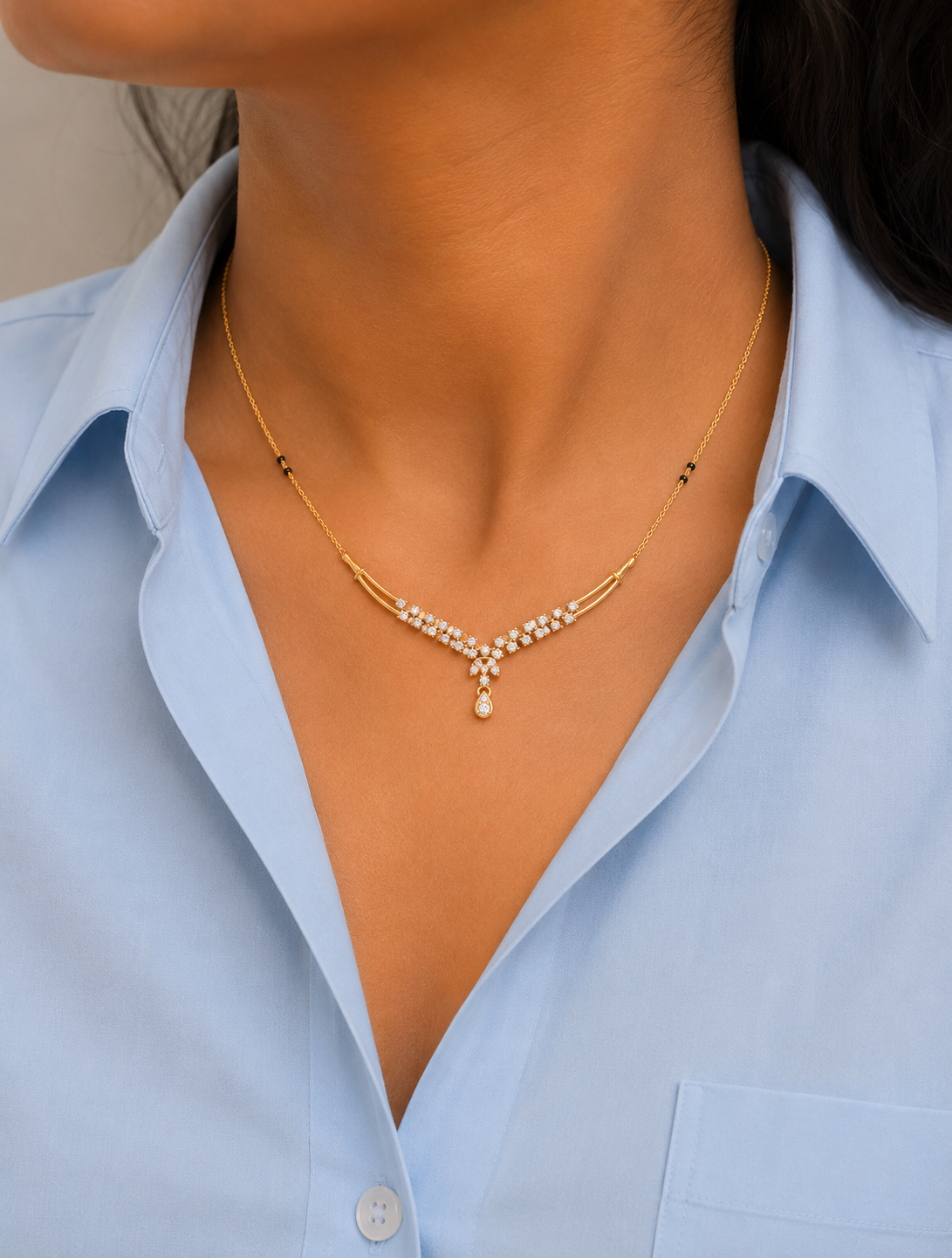 Lab grown diamond gold mangalsutra design for women bridal