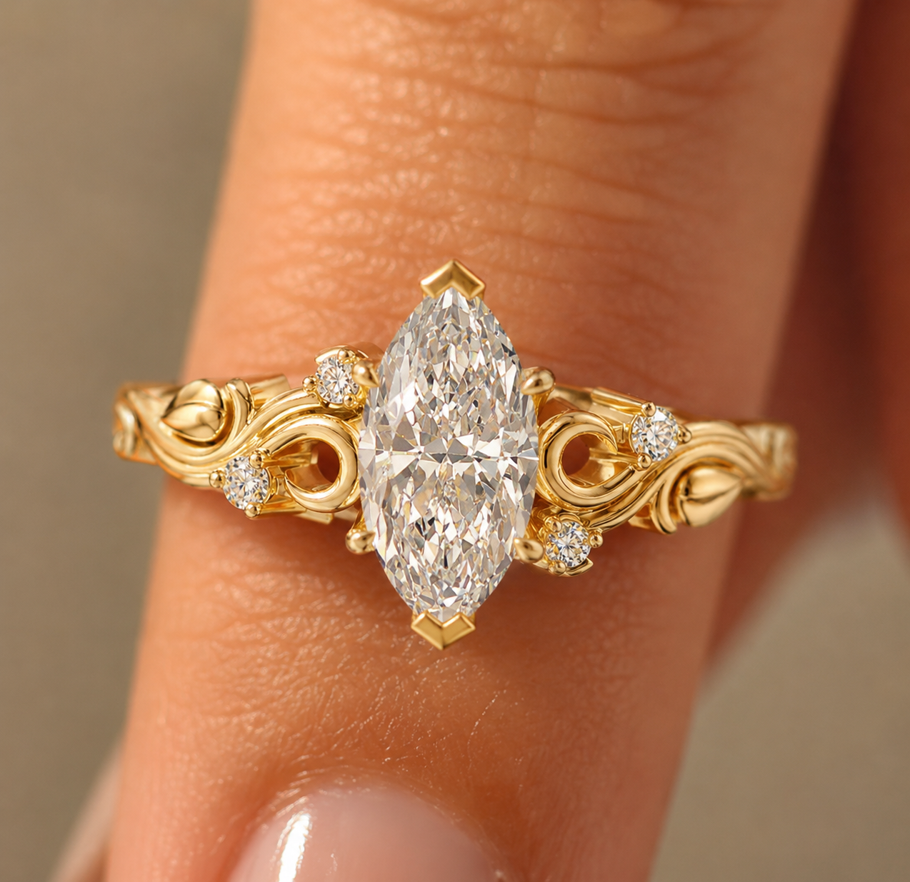 Marquise Vintage Vine Engagement Ring in Lab Grown Diamond