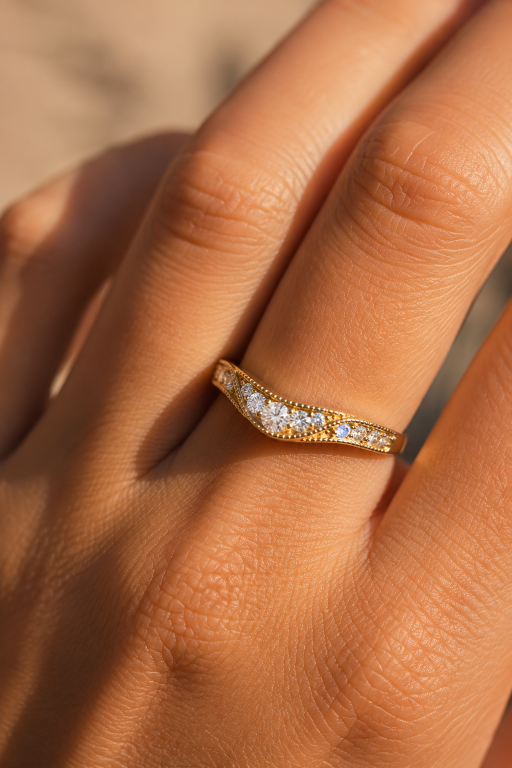 Round Arc Curve Lab-Grown Diamond Wedding Band, IGI-Certified, 14K 18K Gold, front view