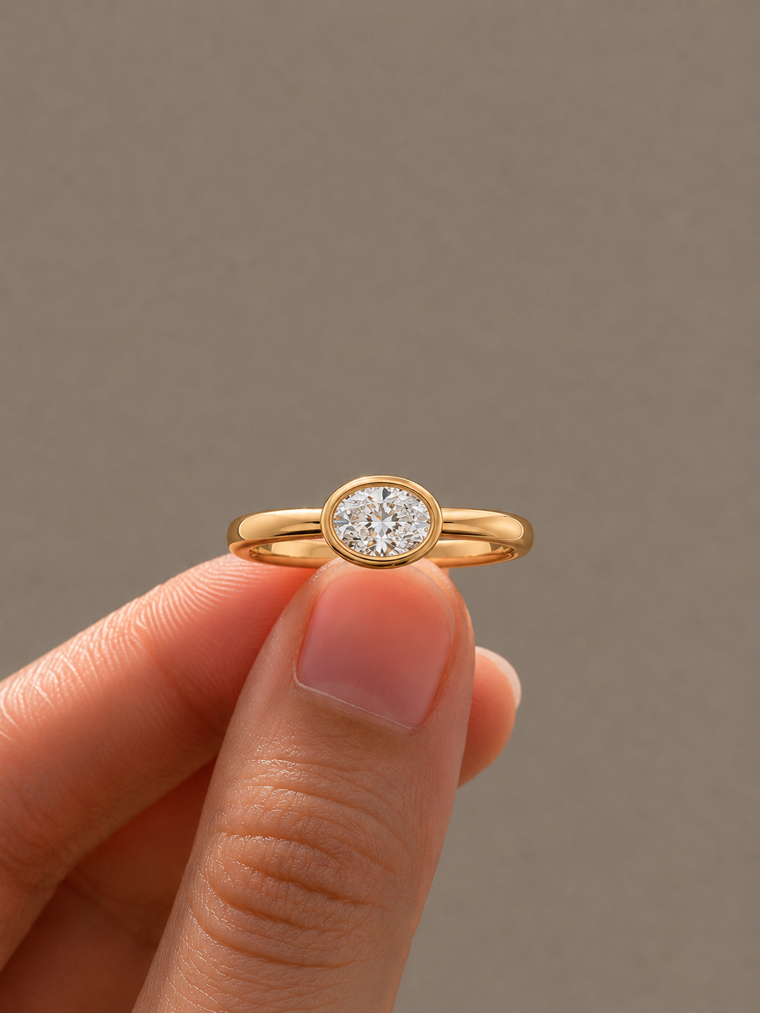 East-West Oval Bezel Pinky Lab-Grown Diamond Ring, IGI-Certified, 14K 18K Gold – Tinch Jewels