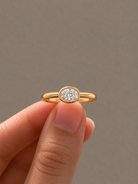 East West Oval Bezel Pinky Ring in Lab Grown Diamond