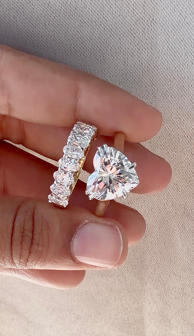 Heart Solitaire Stack Ring Set with Half Eternity Band