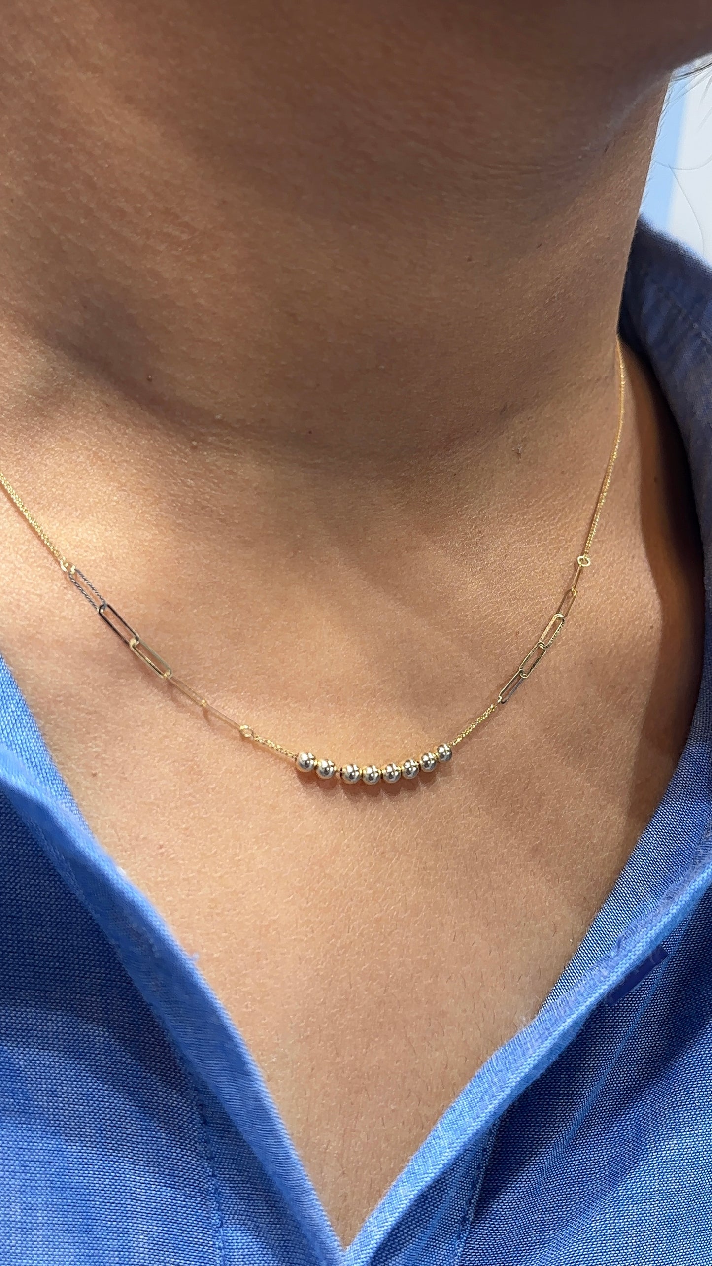 18K Yellow Gold Bead Cluster Necklace - Adjustable 16+1 Inch Chain