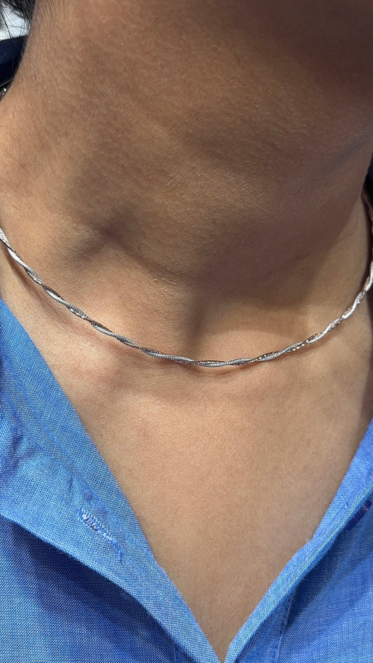 18K Two-Tone Ajrakh Veni Textile Woven Collar Helix Rose White Gold Choker - 16 Inch