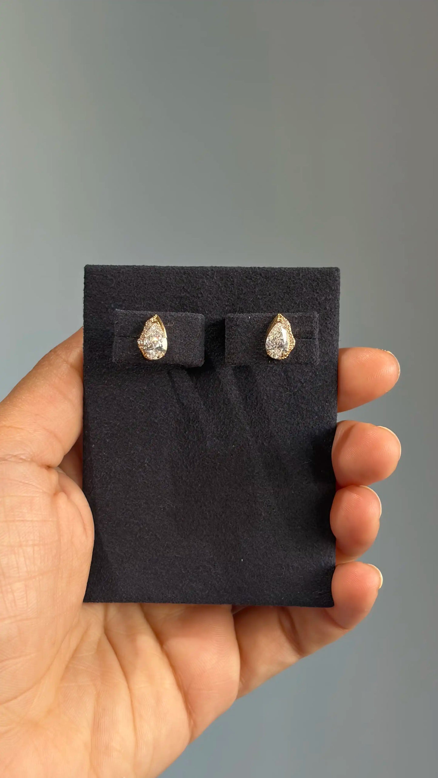 Pear Shape Diamond Crown Halo Stud Earrings