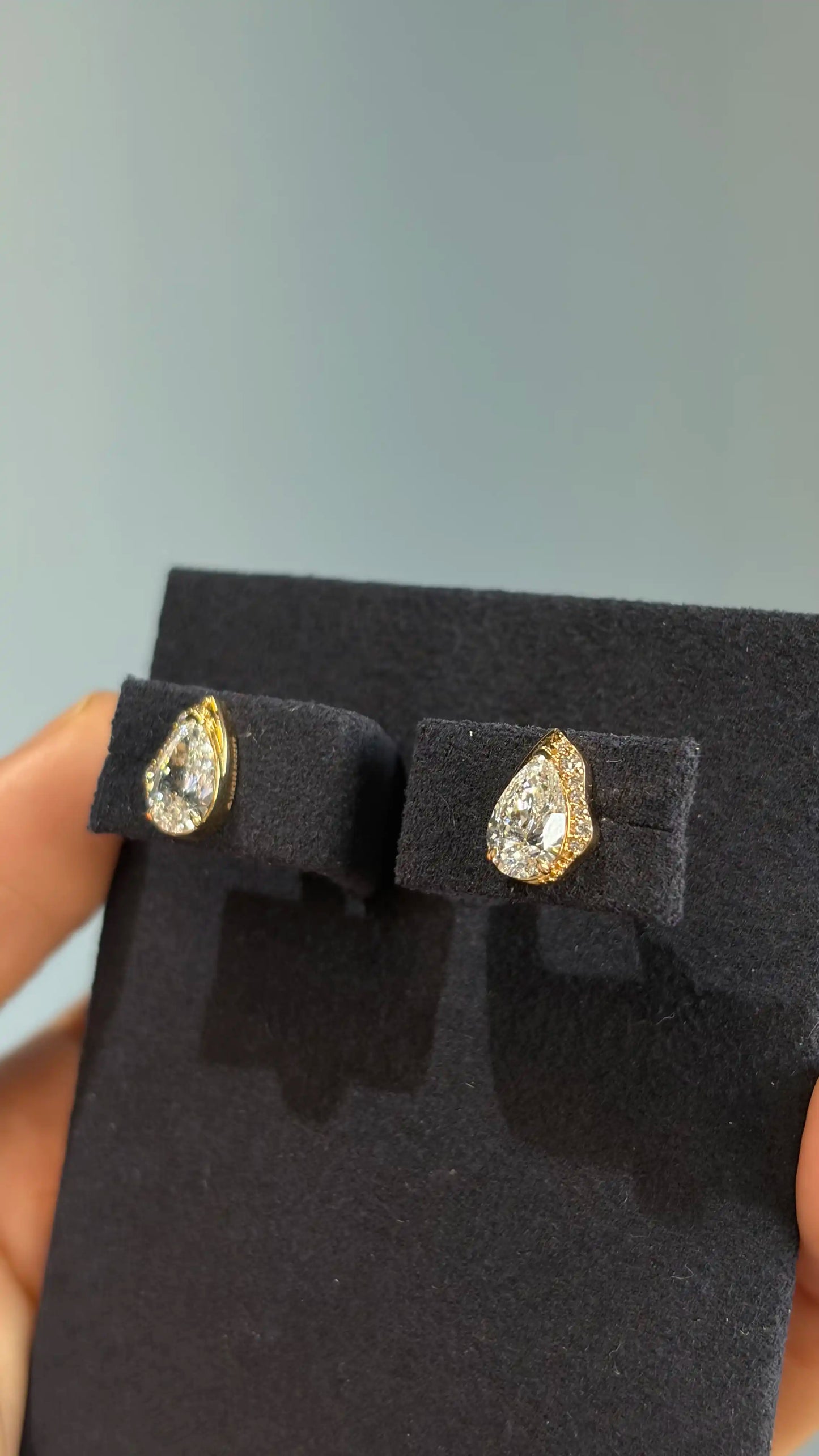 Pear Shape Diamond Crown Halo Stud Earrings