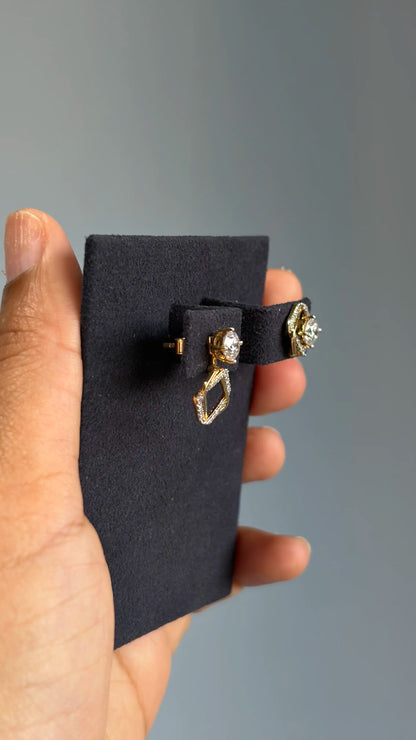 Dual Tone Diamond Stud Earrings with Detachable Jacket