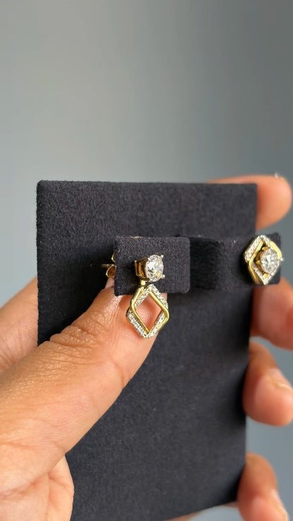 Dual Tone Diamond Stud Earrings with Detachable Jacket