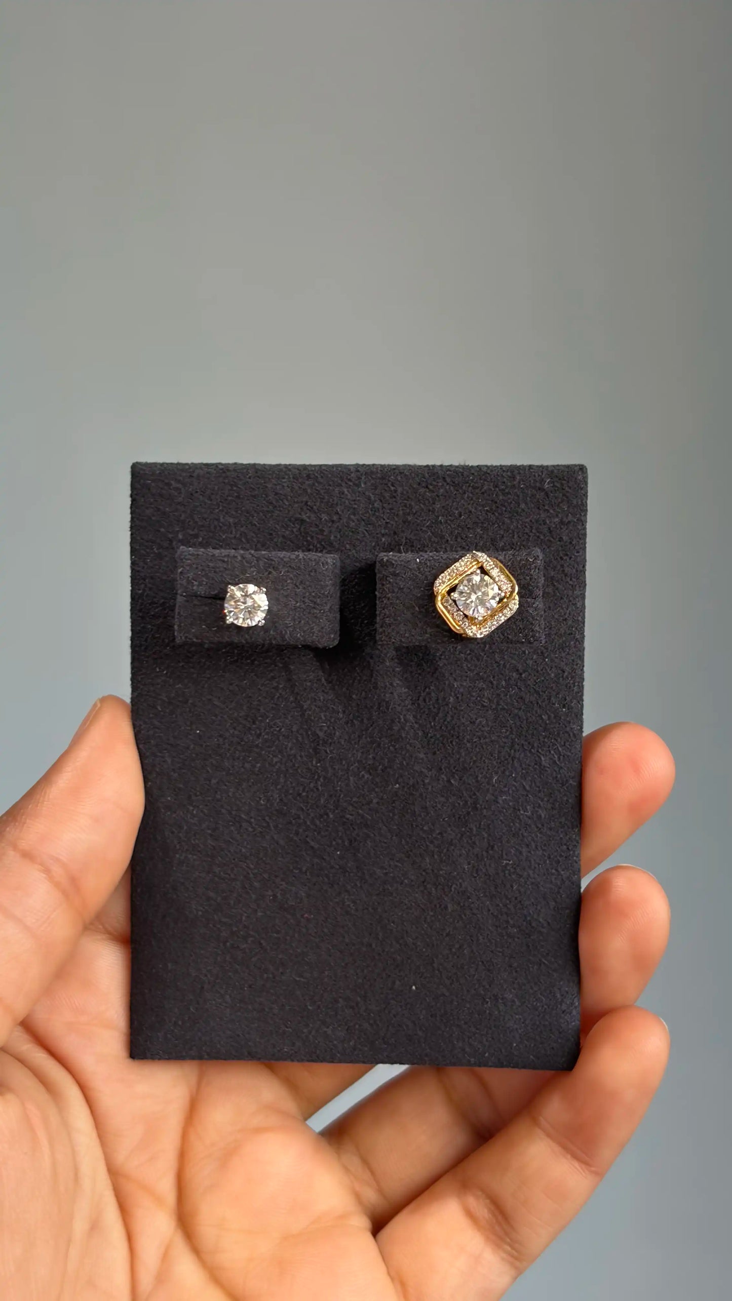 Dual Tone Diamond Stud Earrings with Detachable Jacket