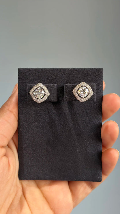 Diamond Stud Earrings with Pink and Green Detachable Jackets