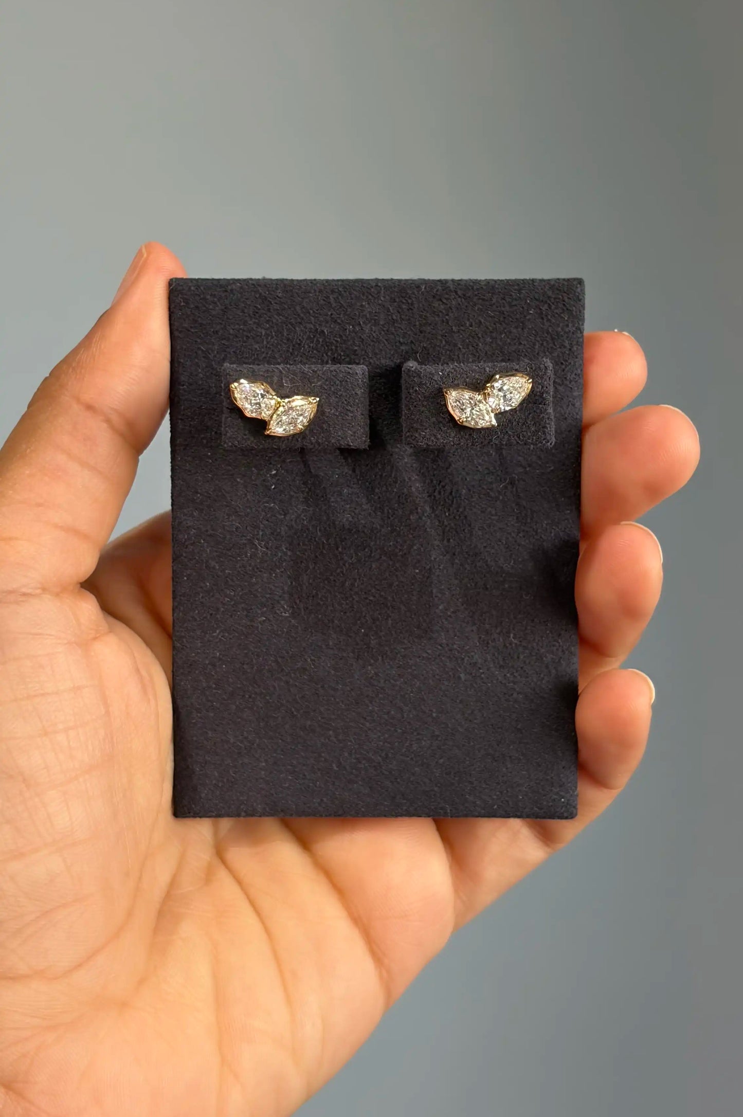 Ardhya Pear Marquise Diamond Crown Setting Stud Earrings