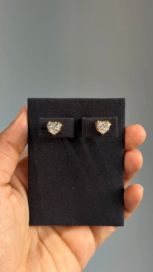 Heart Shape Diamond Crown Setting Stud Earrings