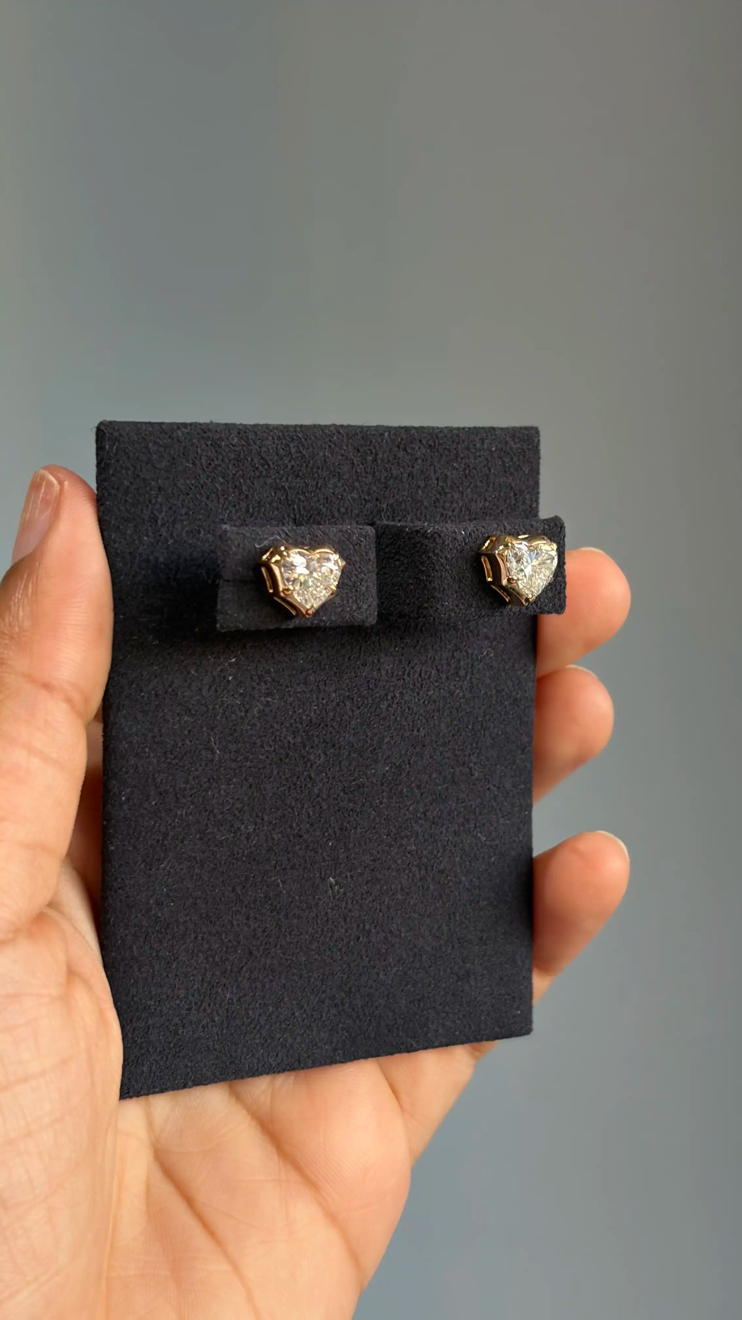 Heart Shape Diamond Crown Setting Stud Earrings