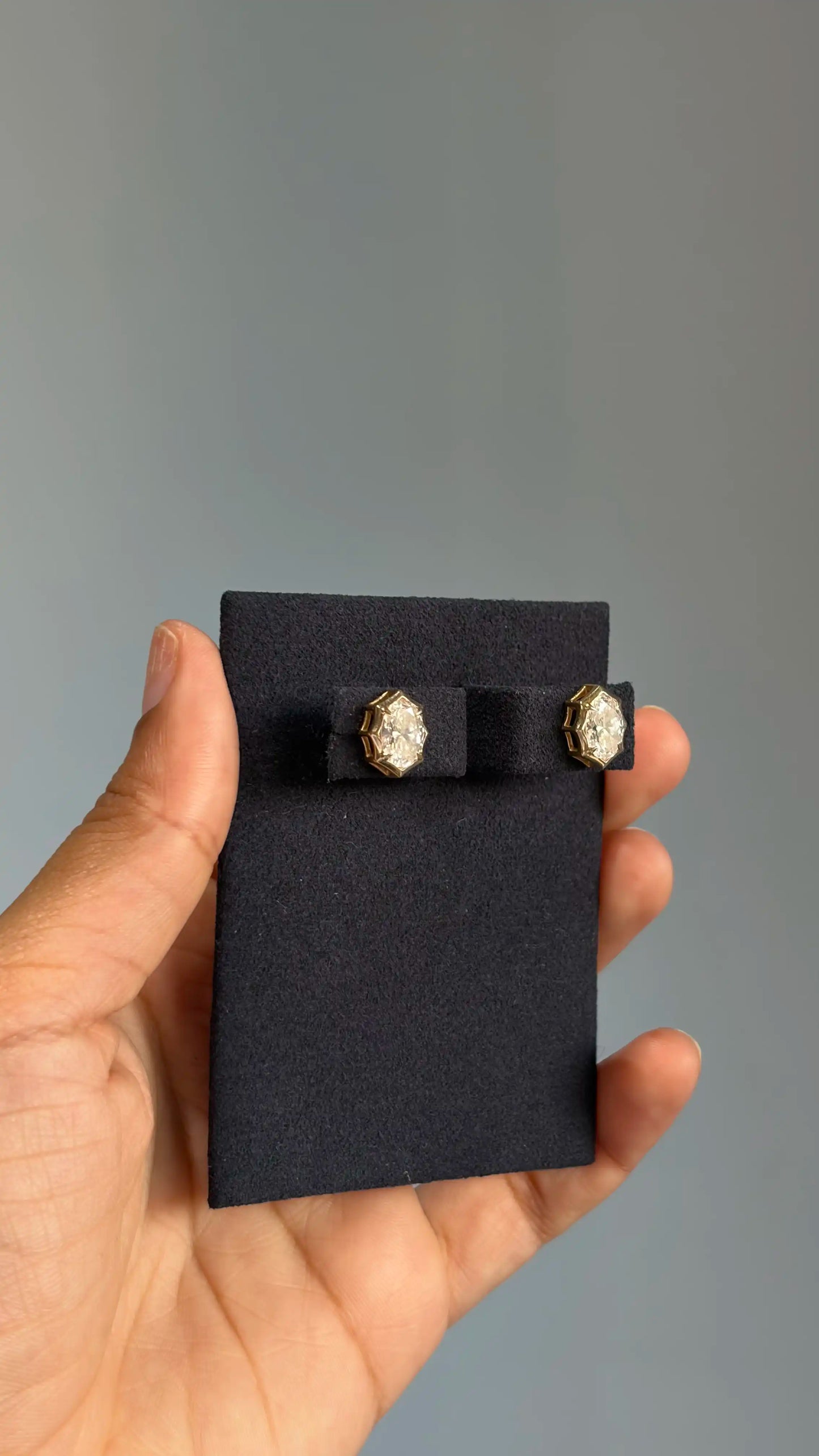 Oval Diamond Crown Setting Stud Earrings