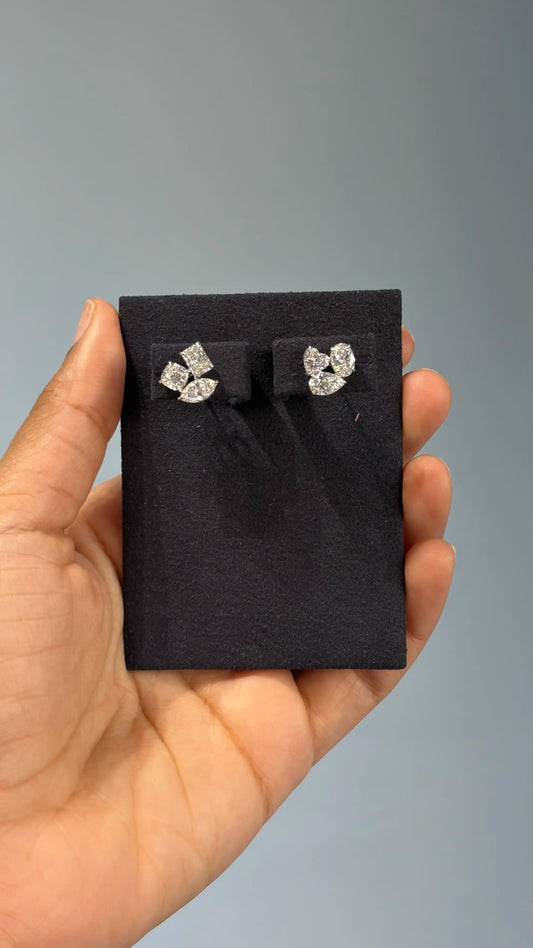 Multi Shape Diamond Cluster Stud Earrings