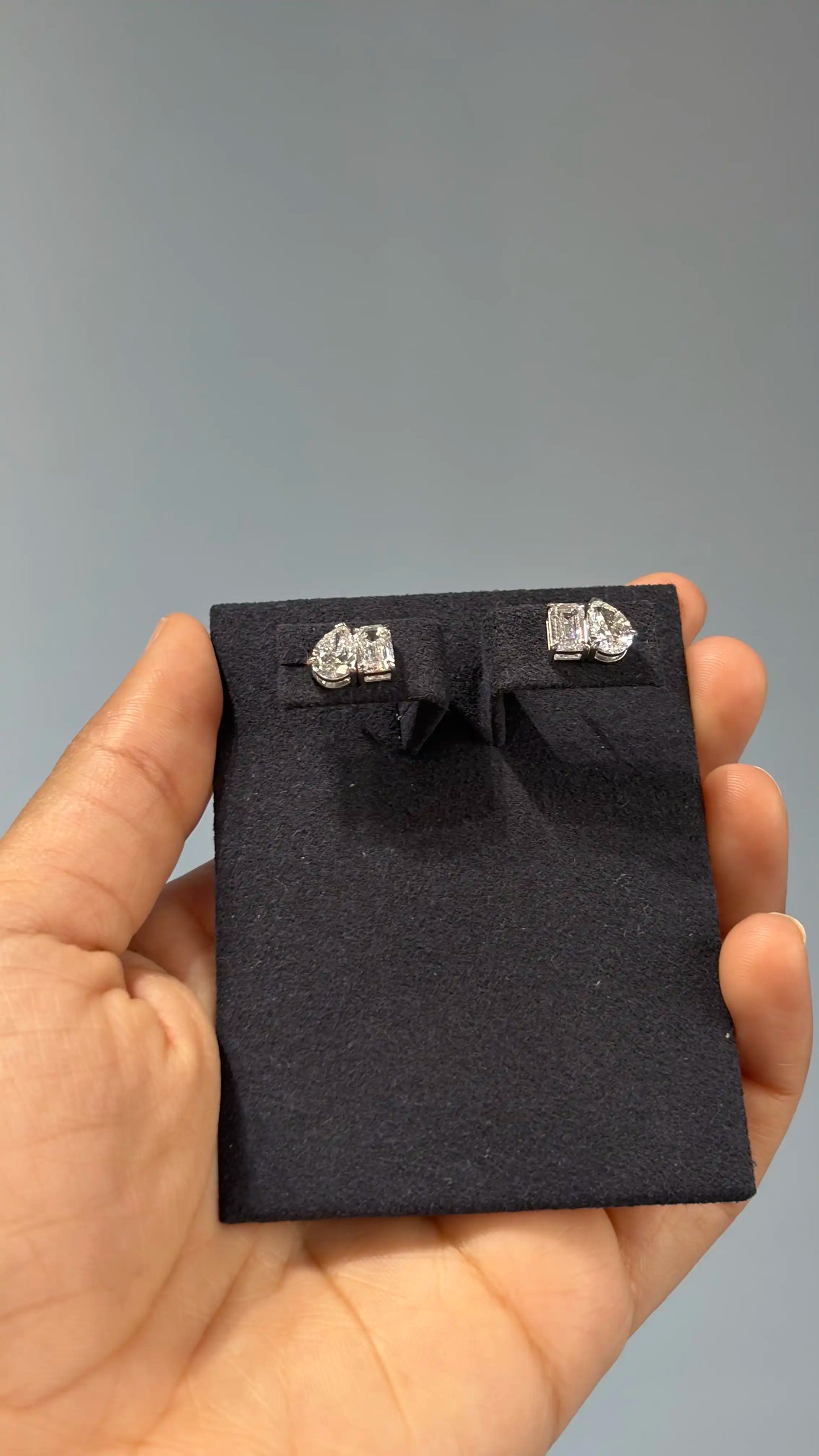 Classic Toi et Moi Pear and Emerald Cut Diamond Stud Earrings