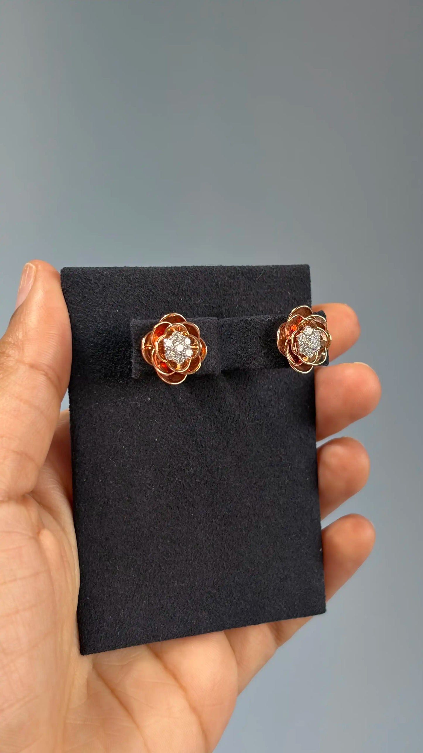 Rose Gold Floral Diamond Stud Earrings