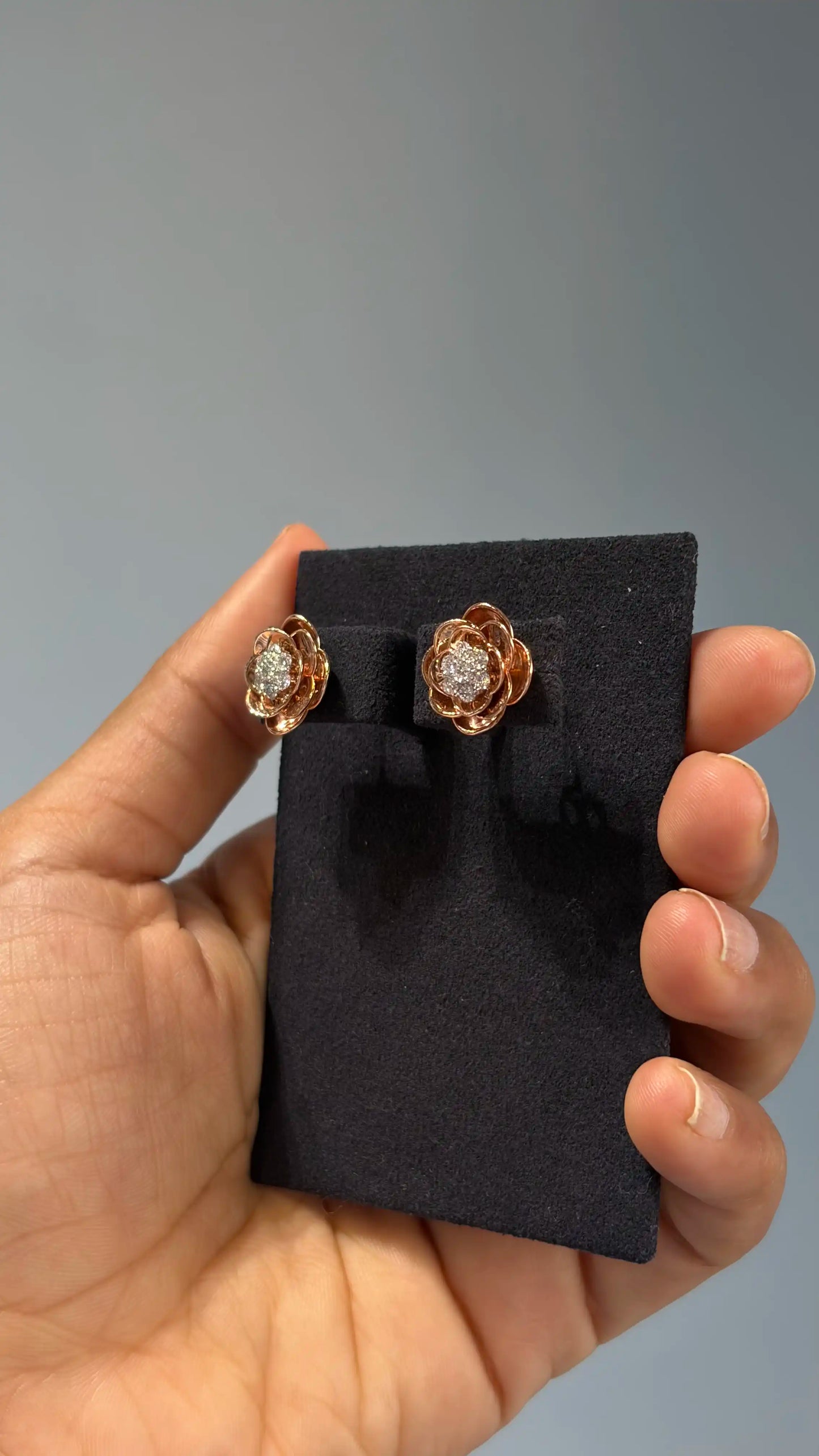 Rose Gold Floral Diamond Stud Earrings