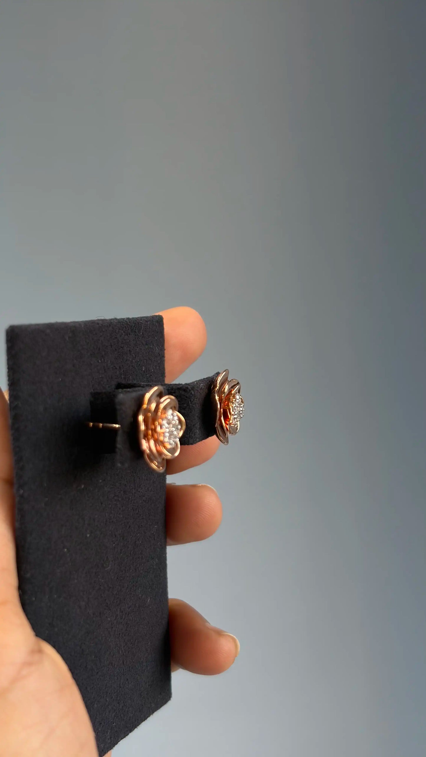 Rose Gold Floral Diamond Stud Earrings