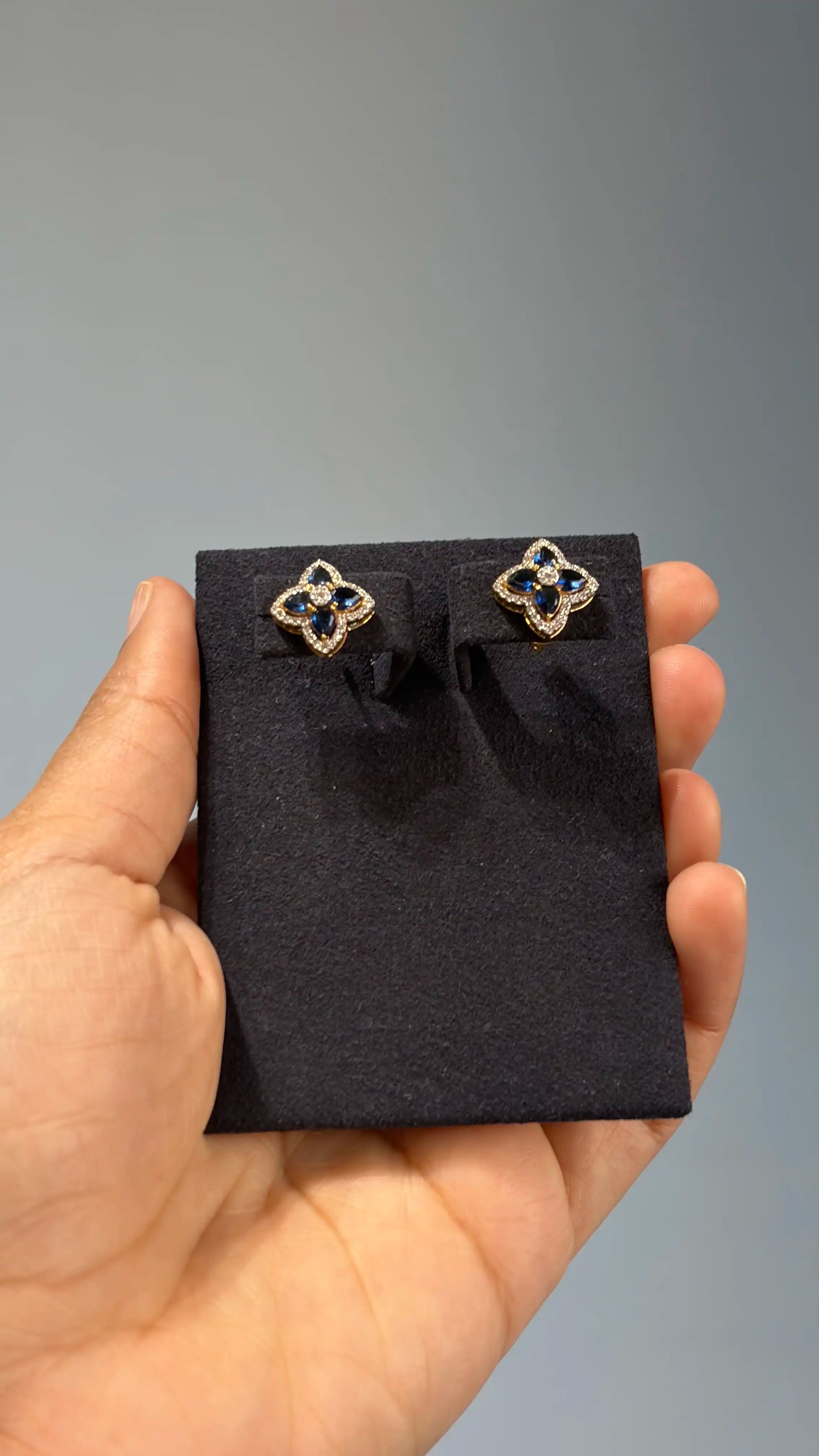 Sapphire and Diamond Floral Stud Earrings
