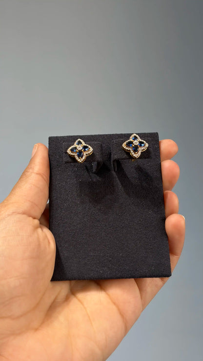 Diamond sapphire gold earrings for women