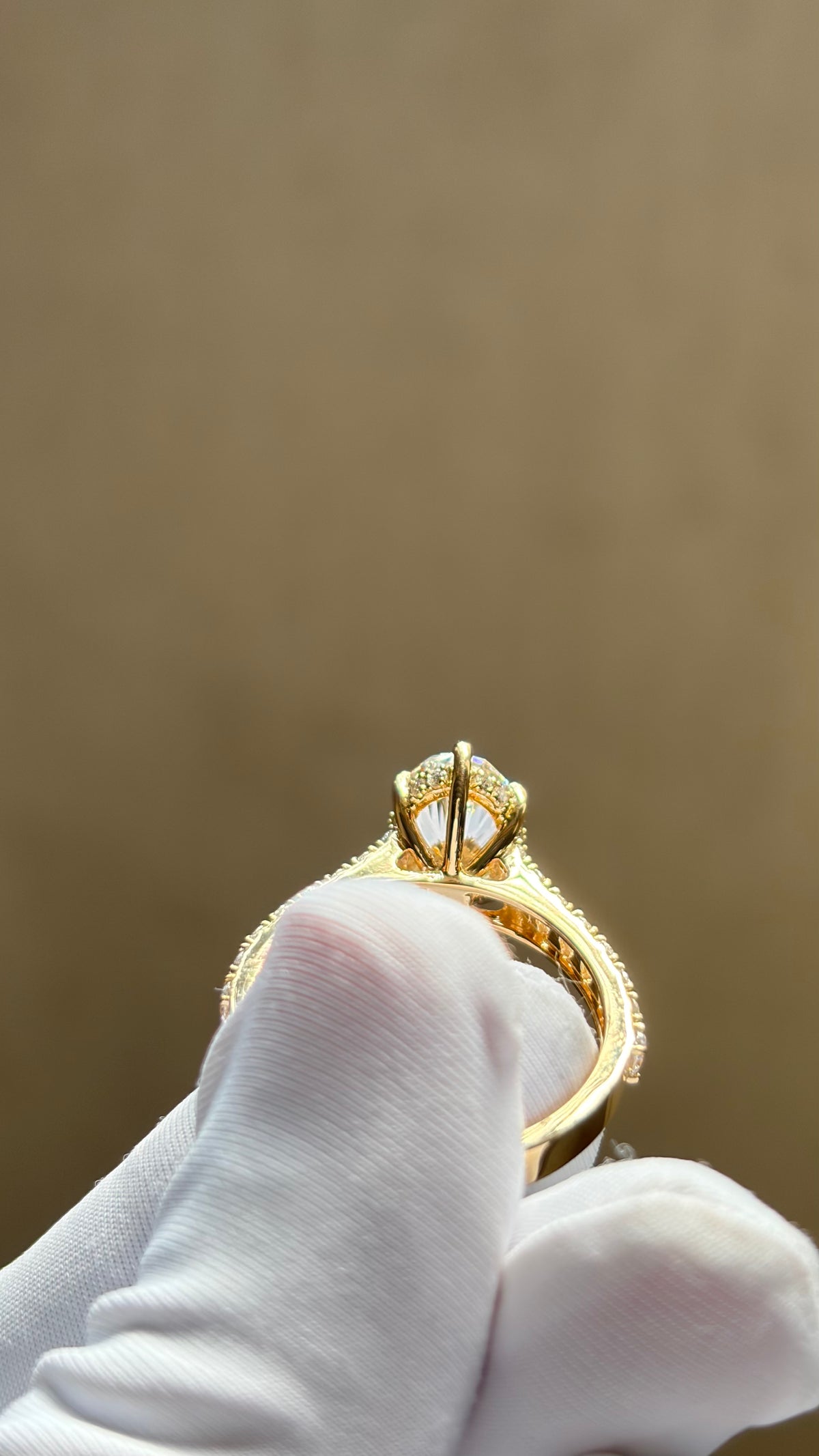 Oval Halo Half Eternity Lab-Grown Diamond Ring, IGI-Certified, 14K 18K Gold, angled view