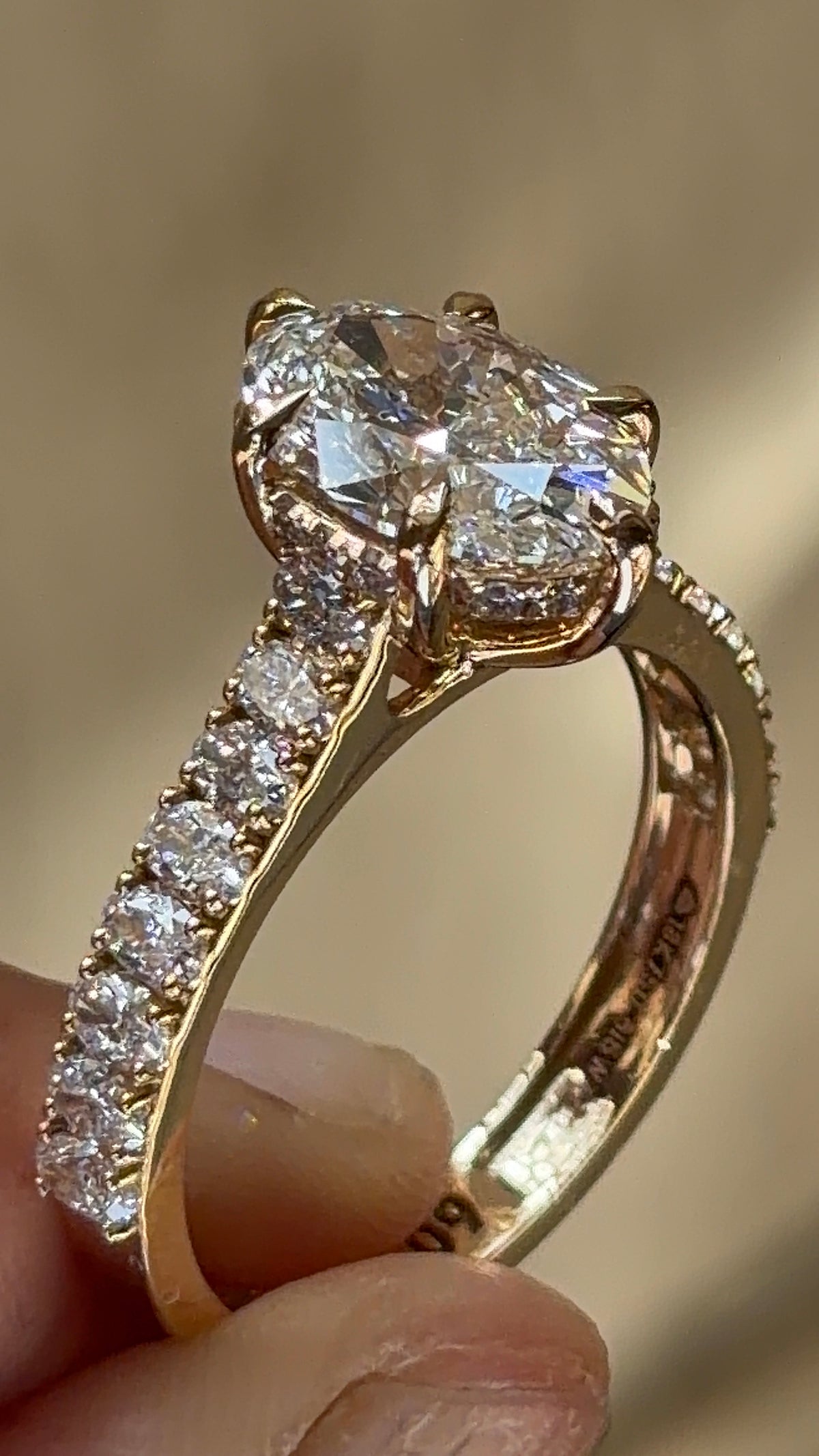 Oval Halo Half Eternity Lab-Grown Diamond Engagement Ring, IGI-Certified, 14K 18K Gold, front view