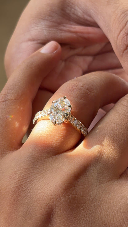 Oval Halo Half Eternity Engagement Ring