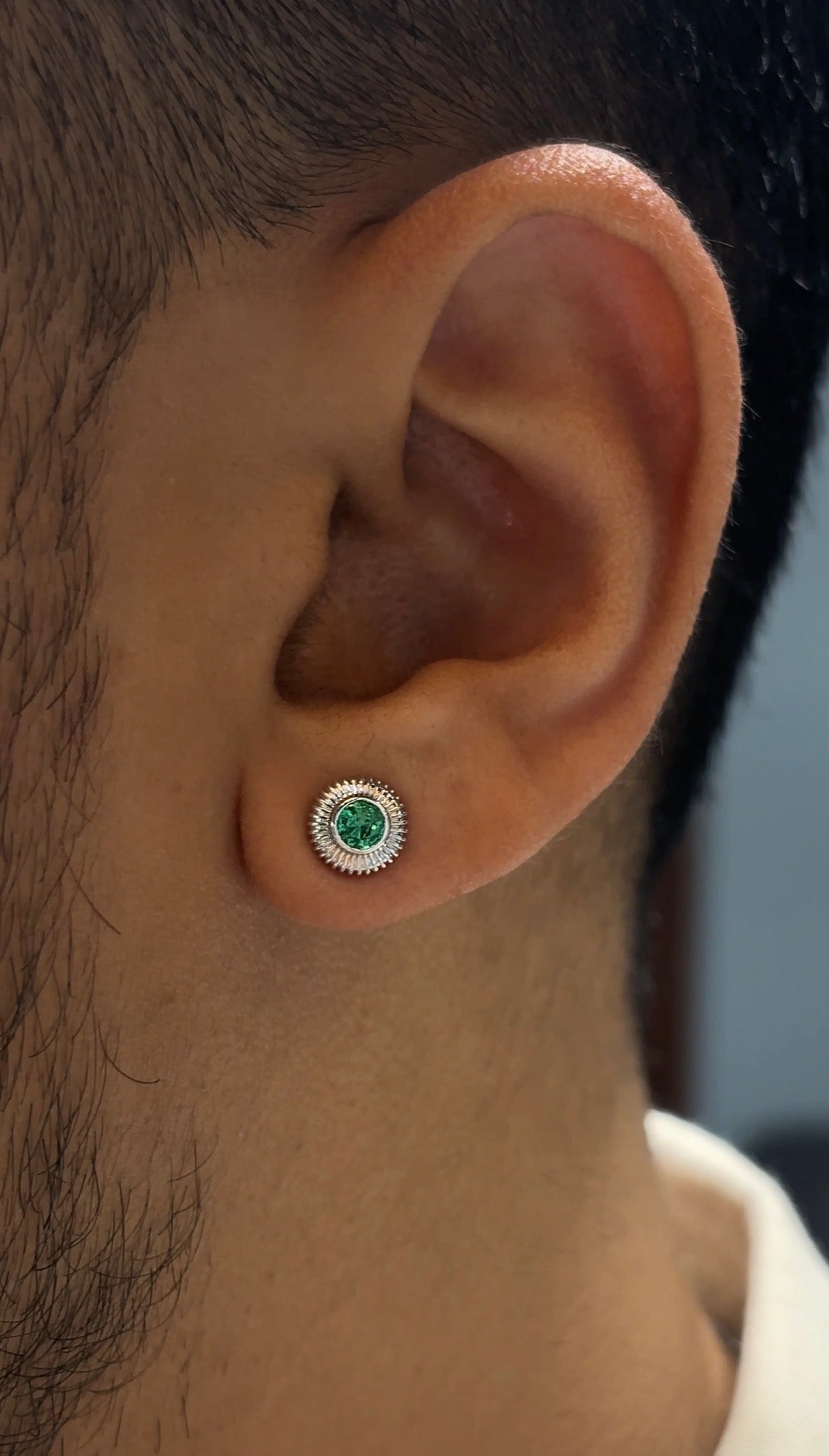 Chakra Inspired Zambian Emerald Mens Stud