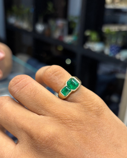 Natural Dual Emerald Men's Ring