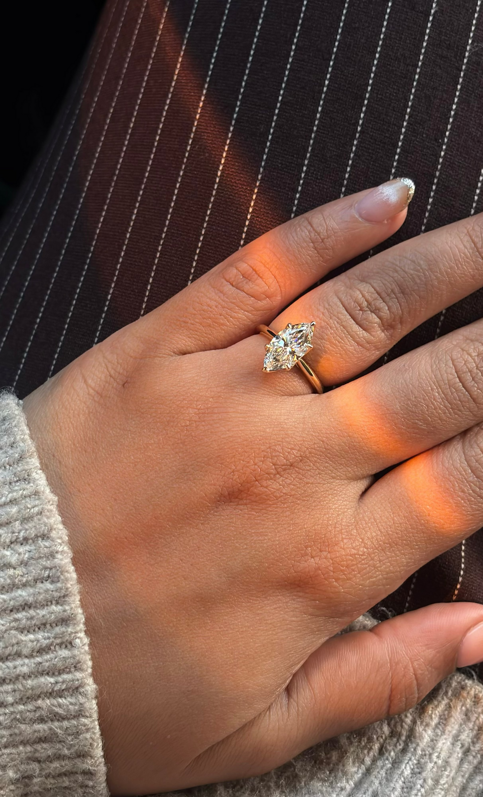 Tulip-Setting Marquise Solitaire Lab-Grown Diamond Engagement Ring, IGI-Certified, 14K 18K Gold, front view