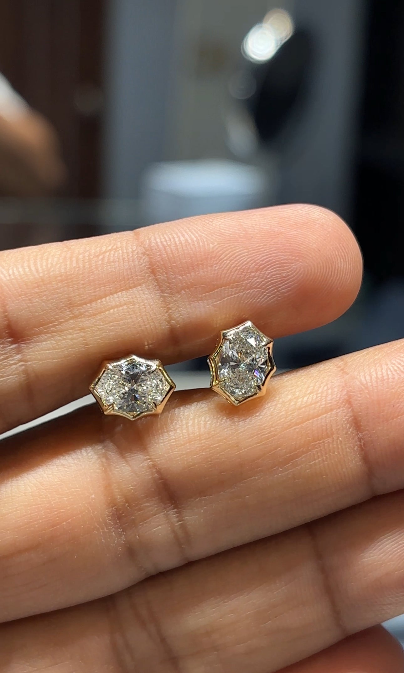 Oval Solitaire Studs in Crown setting