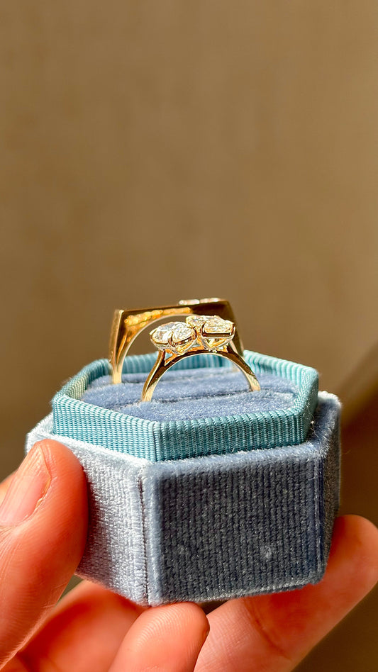 Oval and Radiant Toi et Moi Lab-Grown Diamond Ring, IGI-Certified, 14K 18K Gold, front view
