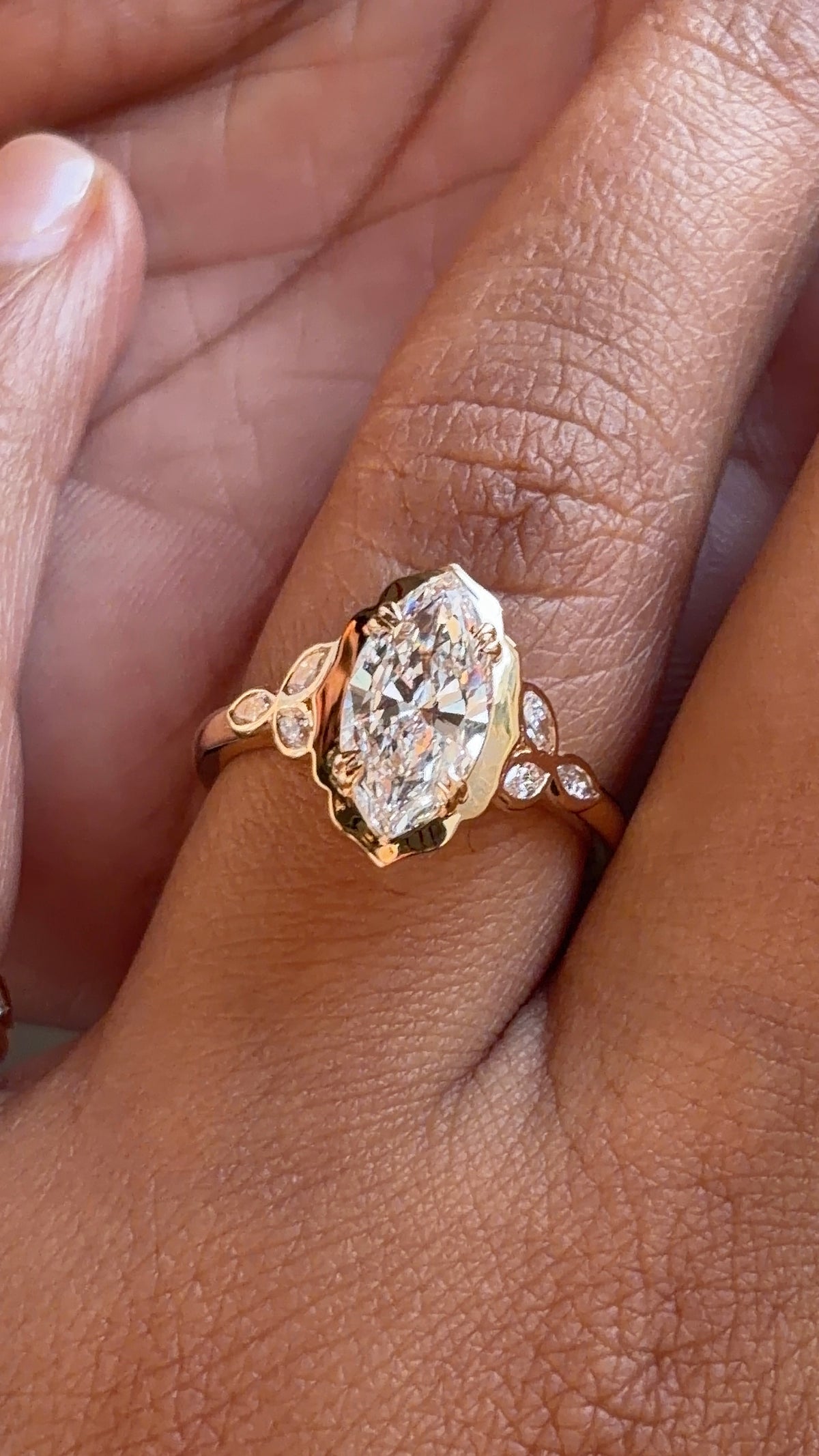 Lotus Marquise Floral Lab-Grown Diamond Ring, IGI-Certified, 14K 18K Gold, front view