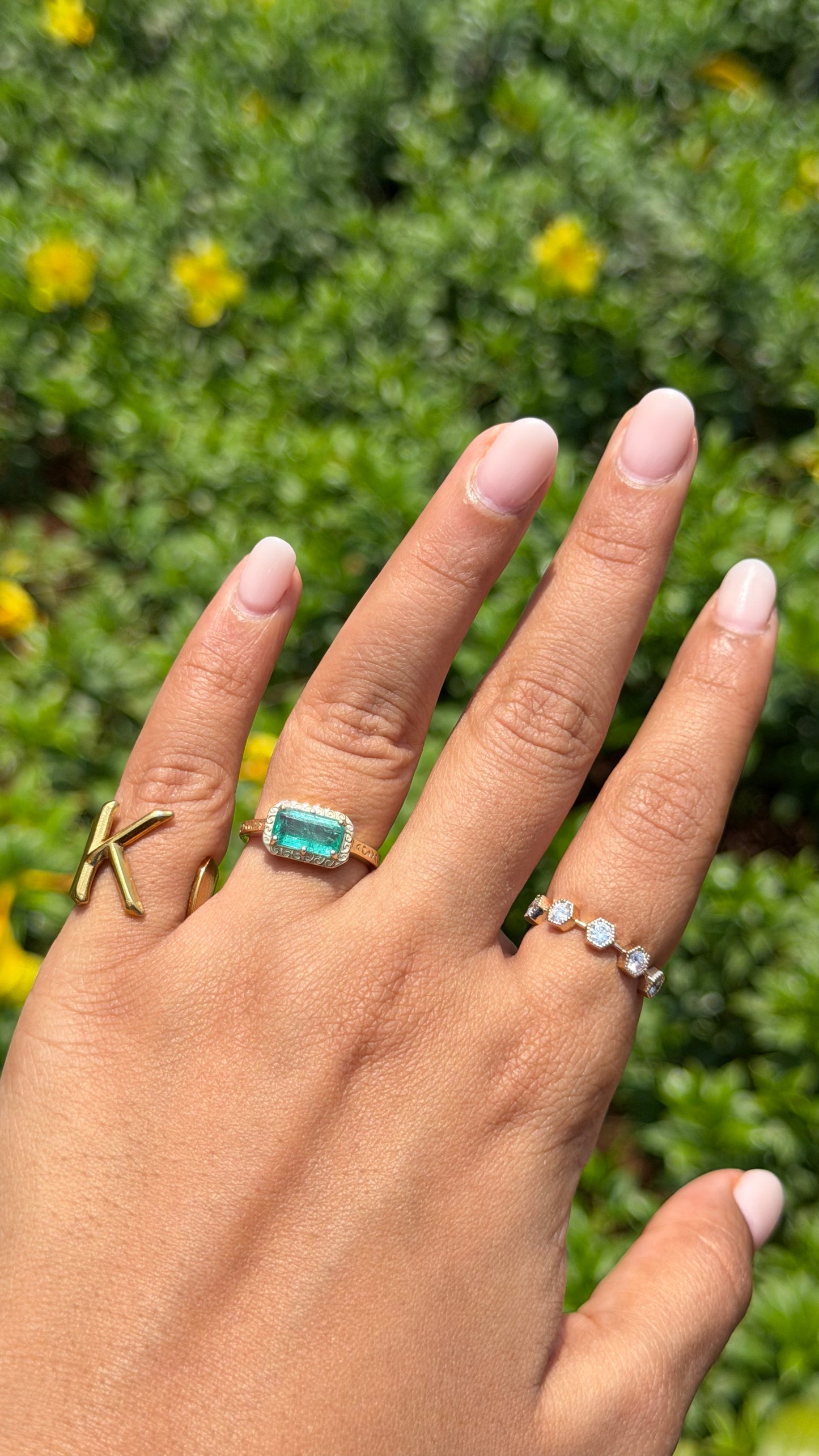 Emerald East-West Pinky Ring