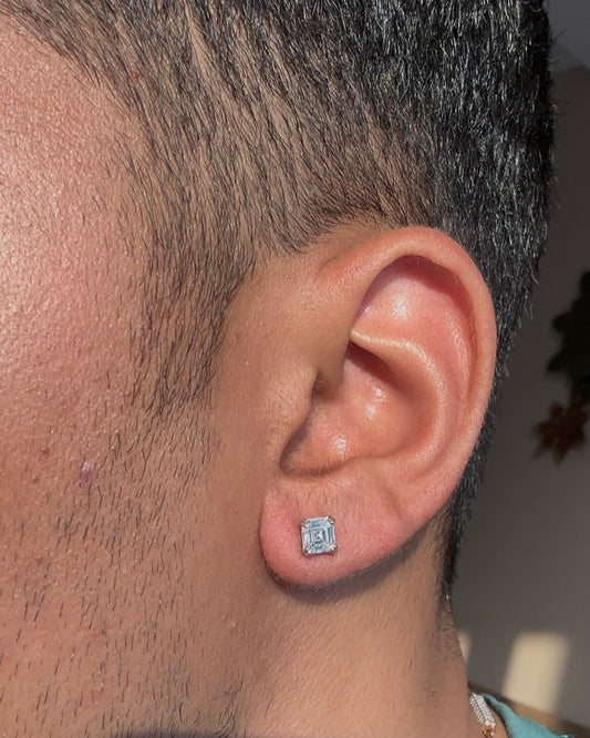 Men's Asscher Cut Diamond Stud Earring | 8-Prong Setting