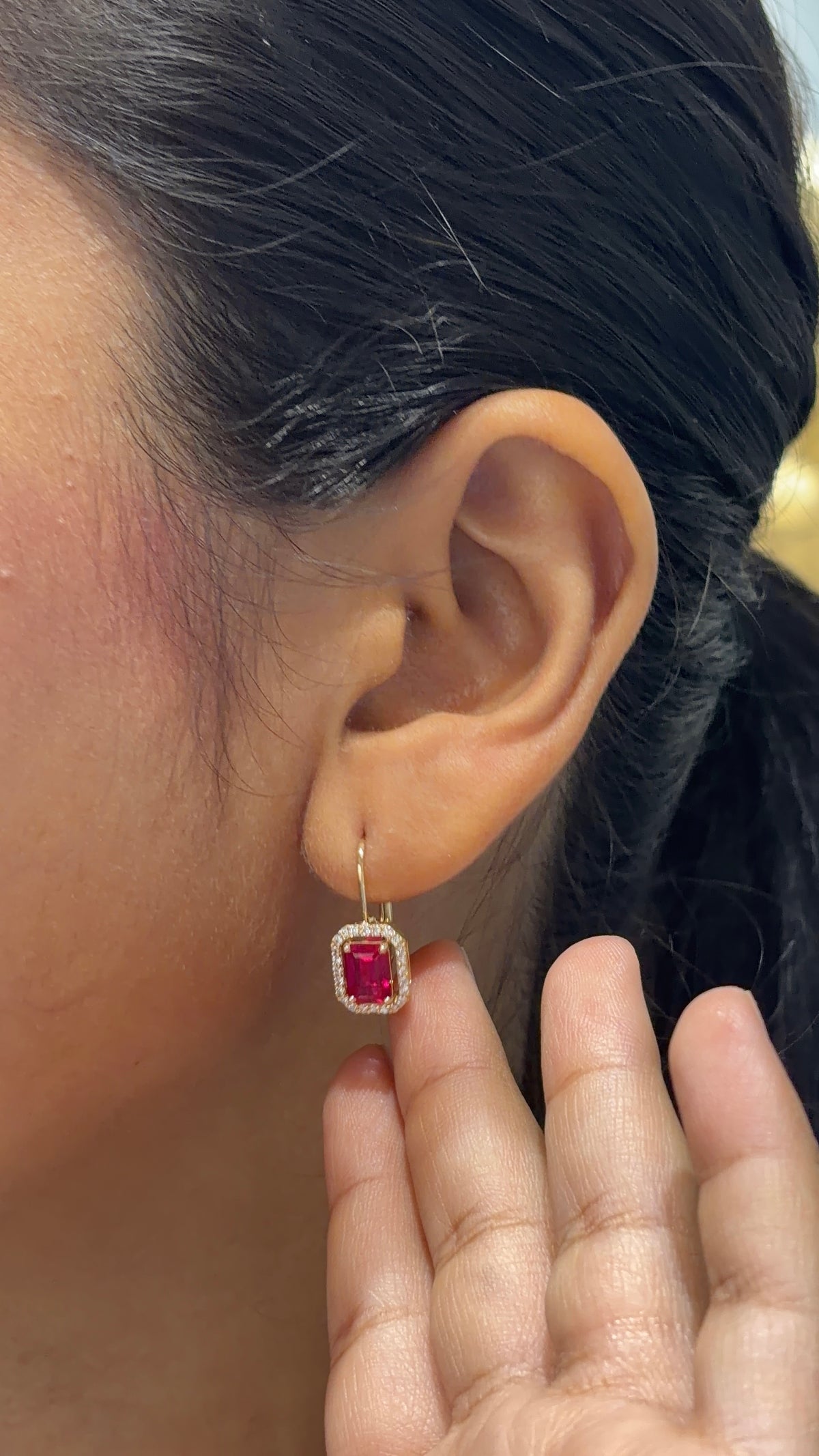 Rhodolite Garnet Diamond Halo Bali Lab-Grown Diamond Earrings, IGI-Certified, 14K 18K Gold