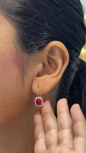 Rhodolite Garnet Diamond Halo Bali Earrings