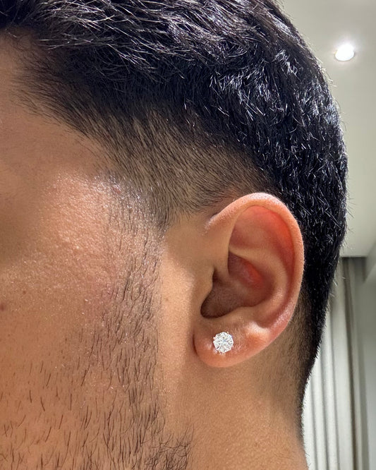 Men's Octagon Cut Diamond Stud Earring | 4 Square Prongs