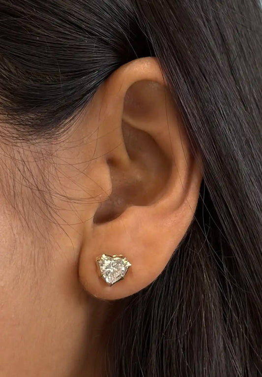 Heart Shape Diamond Crown Setting Stud Earrings