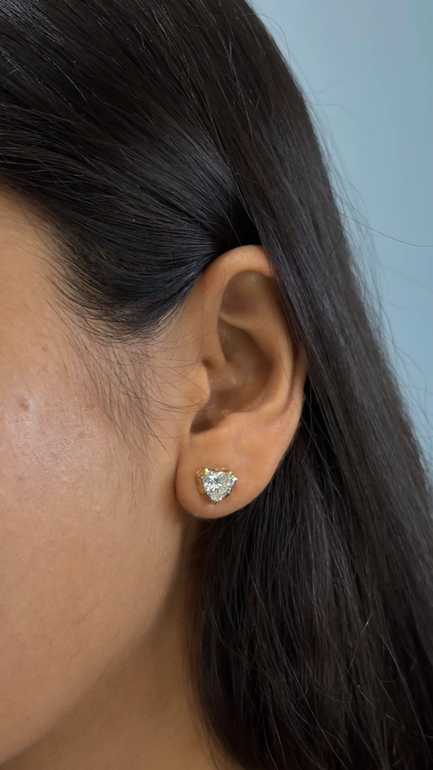 Heart Shape Diamond Crown Setting Stud Earrings