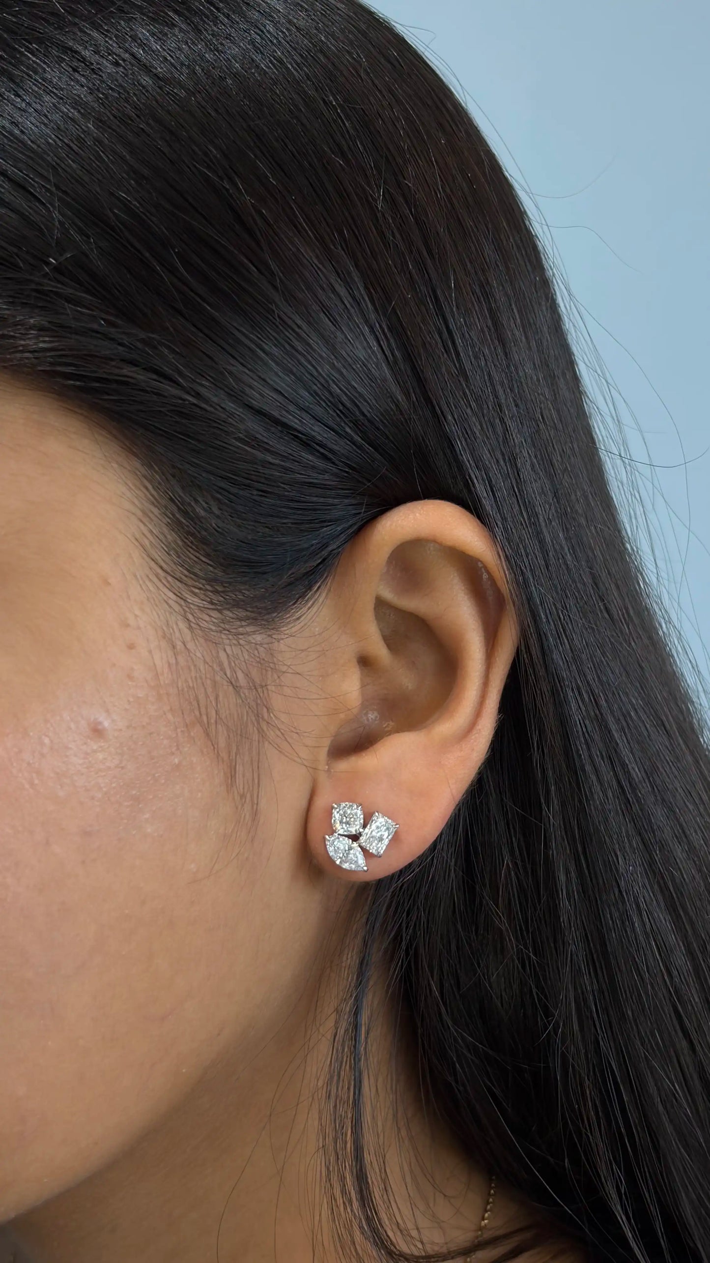 Multi Shape Diamond Cluster Stud Earrings