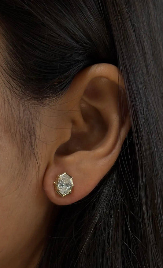 Oval Diamond Crown Setting Stud Earrings