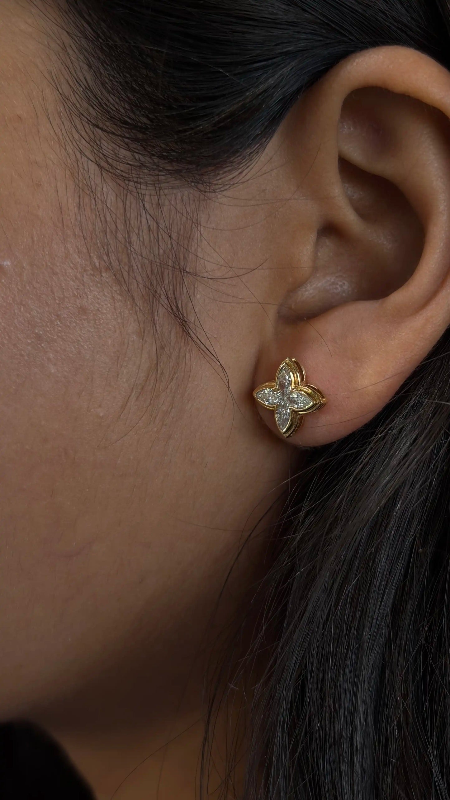 Marquise Diamond Clover Stud Earrings