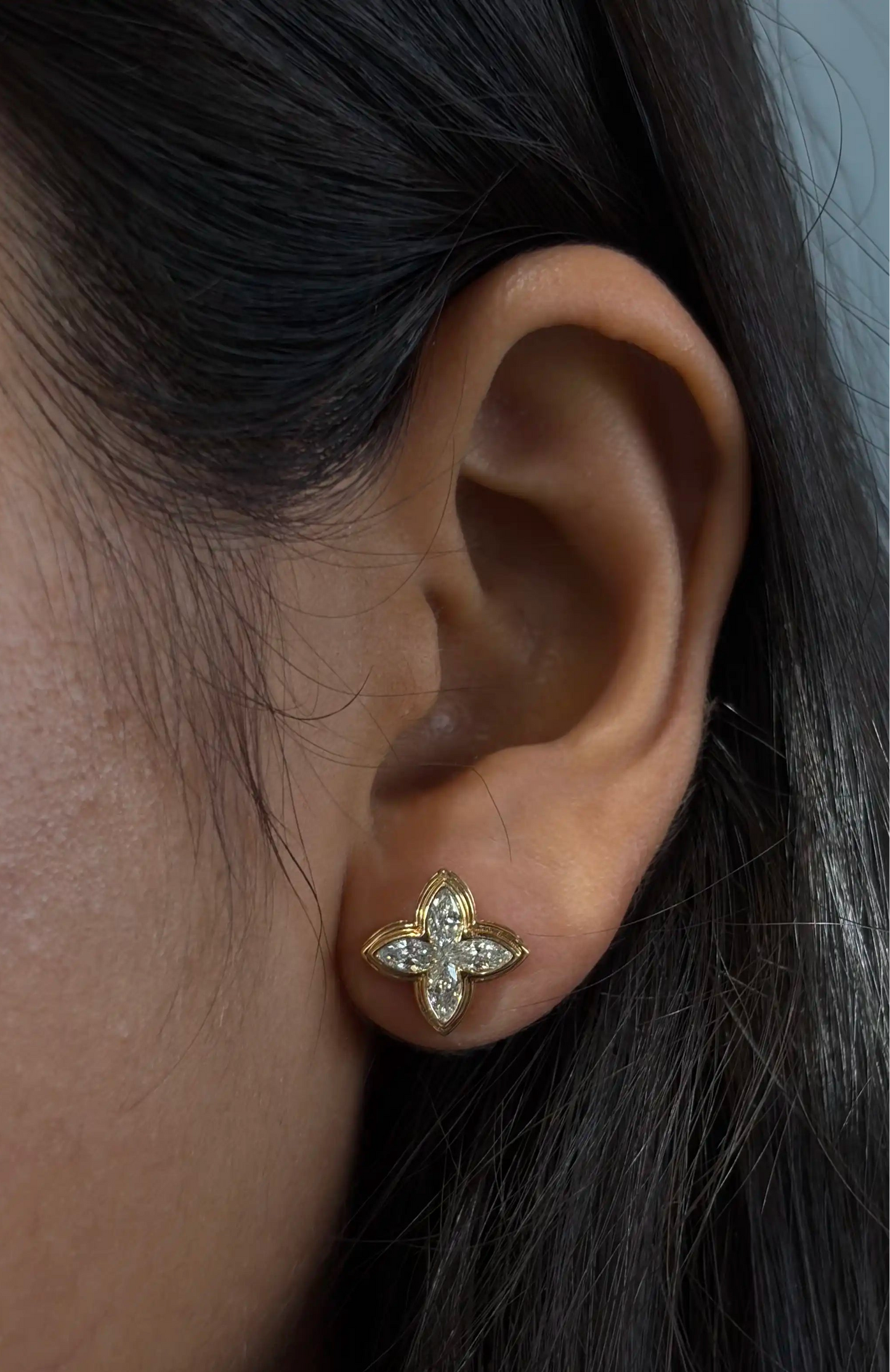 Marquise Diamond Clover Stud Earrings