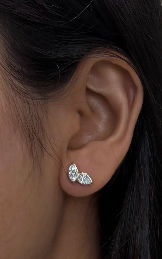 Ardhya Pear Marquise Diamond Crown Setting Stud Earrings