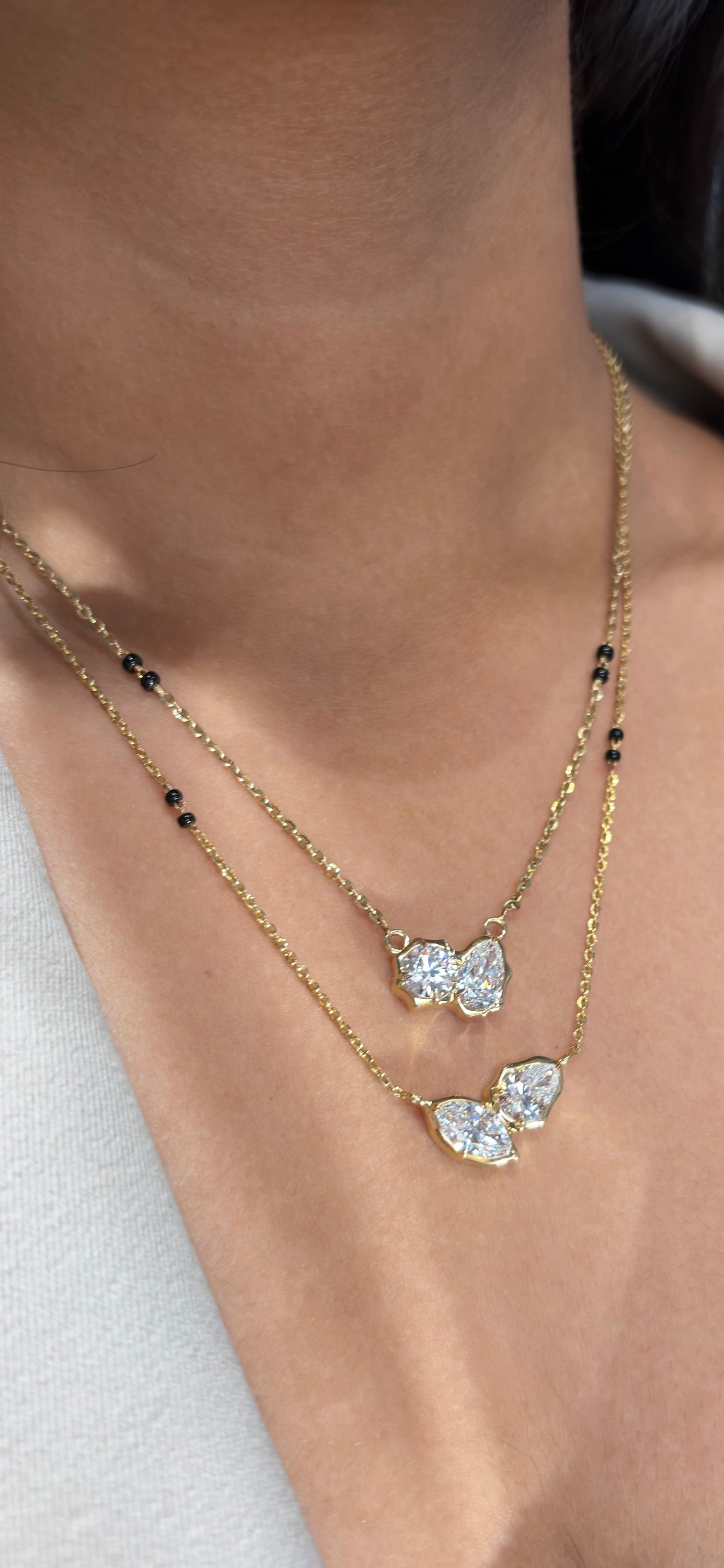 Toi et Moi Round & Pear Mangalsutra in Lab Grown Diamond