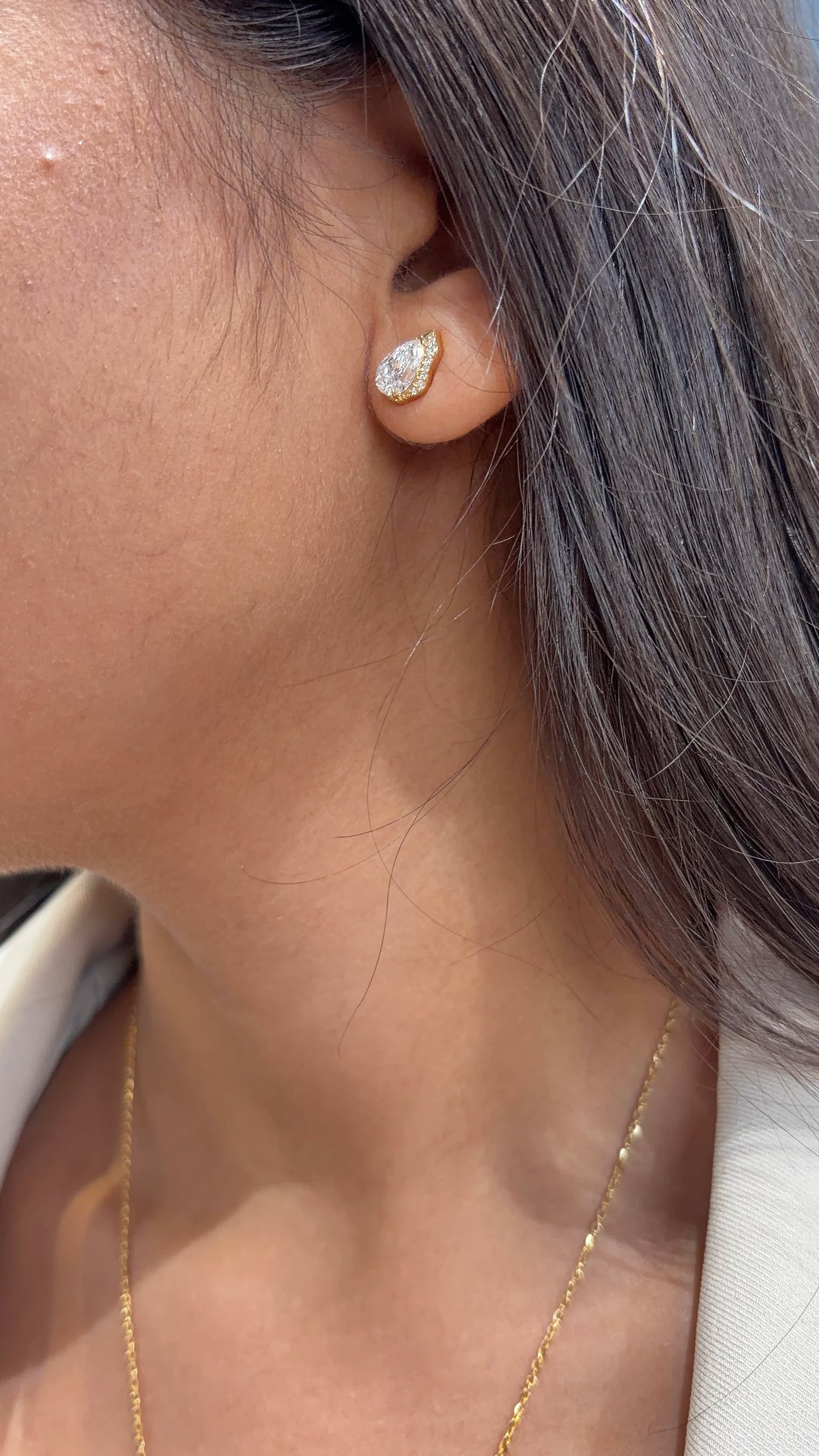 Pear Shape Diamond Crown Halo Stud Earrings