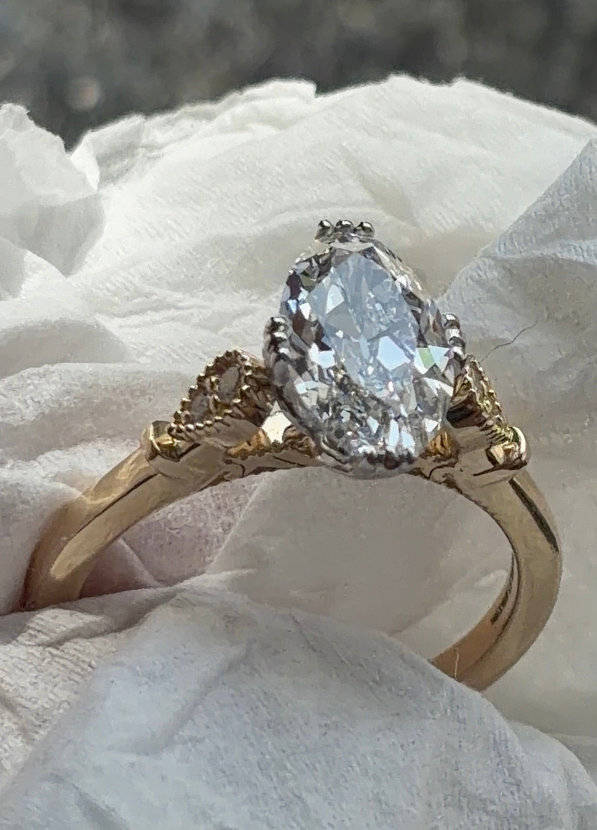 Moval Vintage Lab-Grown Diamond Engagement Ring, IGI-Certified, 14K 18K Gold, front view