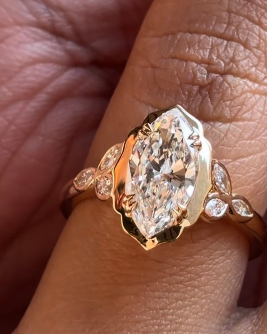 Lotus Marquise Floral Engagement Ring